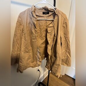Talbots Womens Cottagecore Ruffle Stretch Jacket Size 12 Tan